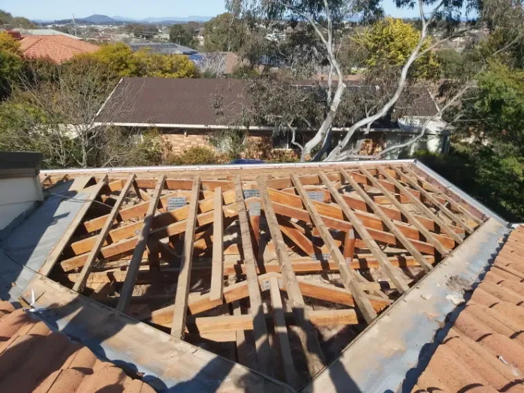 Old roof tiles stripped back to the timber battens